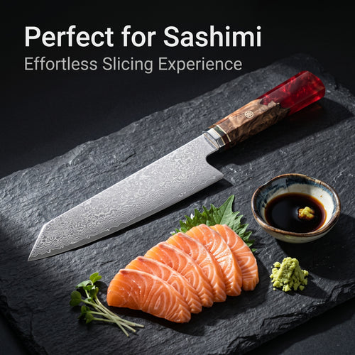 Damascus Pattern Steel Japanese Chef Knife, Colorful Resin Spliced Wood Handle