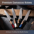 Damascus Pattern Steel Japanese Chef Knife, Colorful Resin Spliced Wood Handle