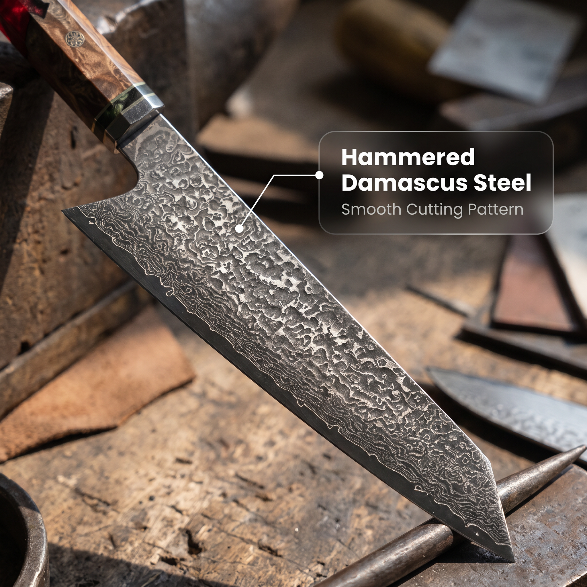 Damascus Pattern Steel Japanese Chef Knife, Colorful Resin Spliced Wood Handle
